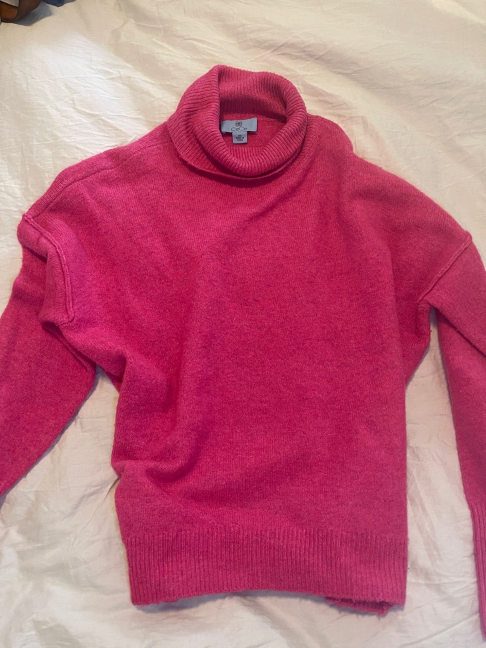 CeCe Hot Pink Turtleneck Sweater Barbie pink luxury